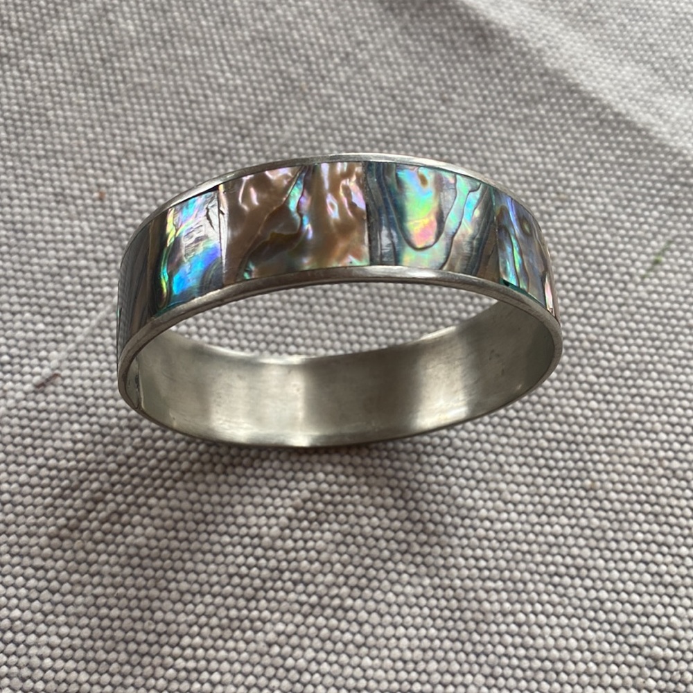 Sterling Silver solid bangle bracelet🌺 abalone vintage mexican